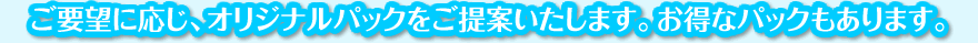 ご要望に応じ、オリジナルパックをご提案いたします。お得なパックもあります。